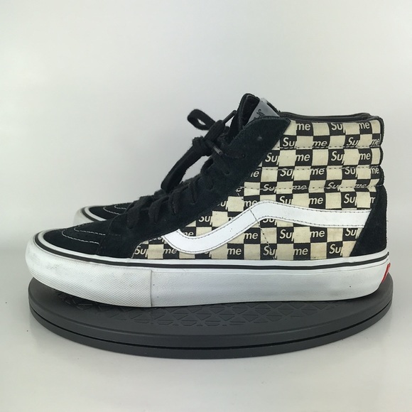 Vans x Supreme Sk8-Hi Pro Checkered Black/White Skate Shoes Men's Size 8.5 - Picture 8 of 16